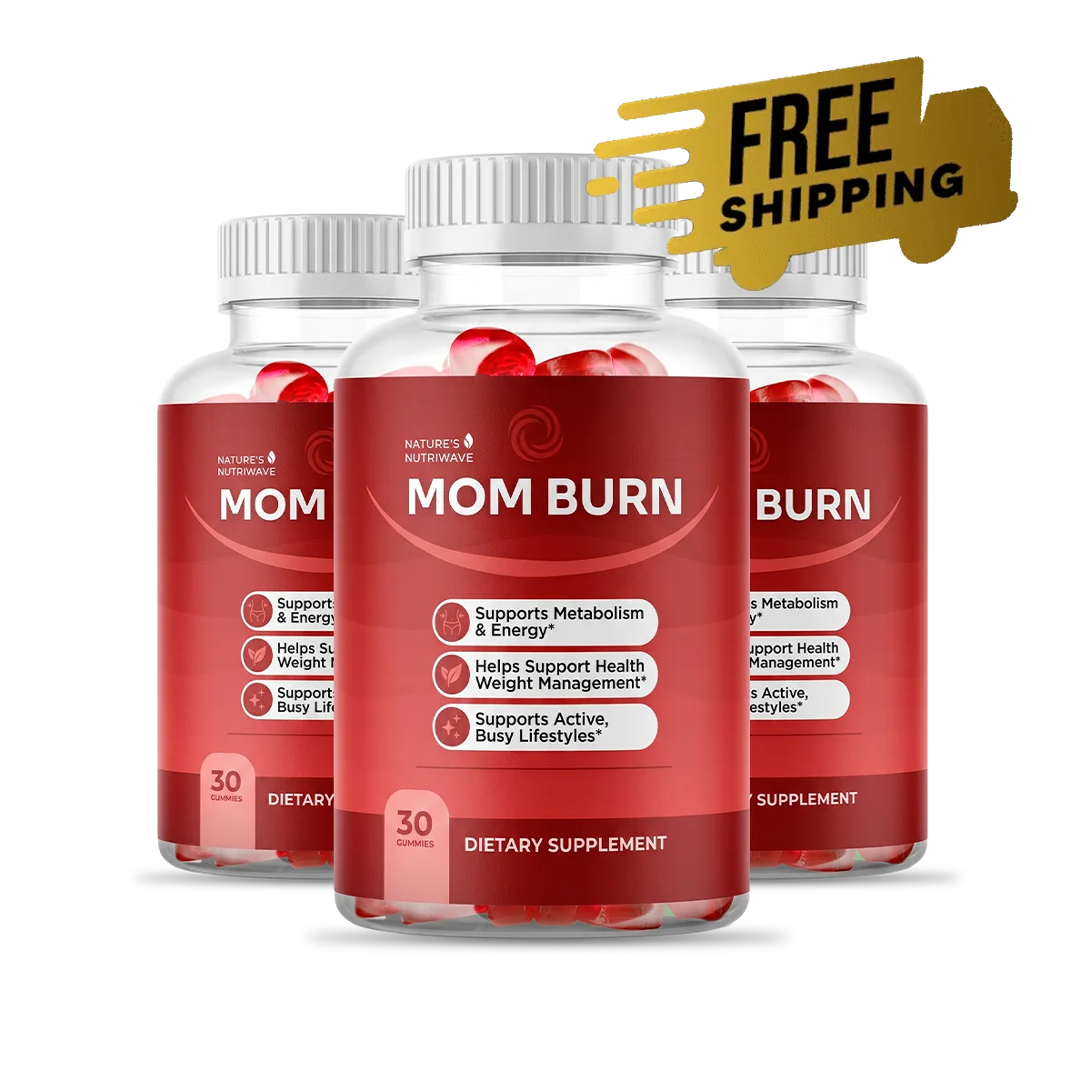 MomBurn 3-bottle weight loss gummy package with free shipping